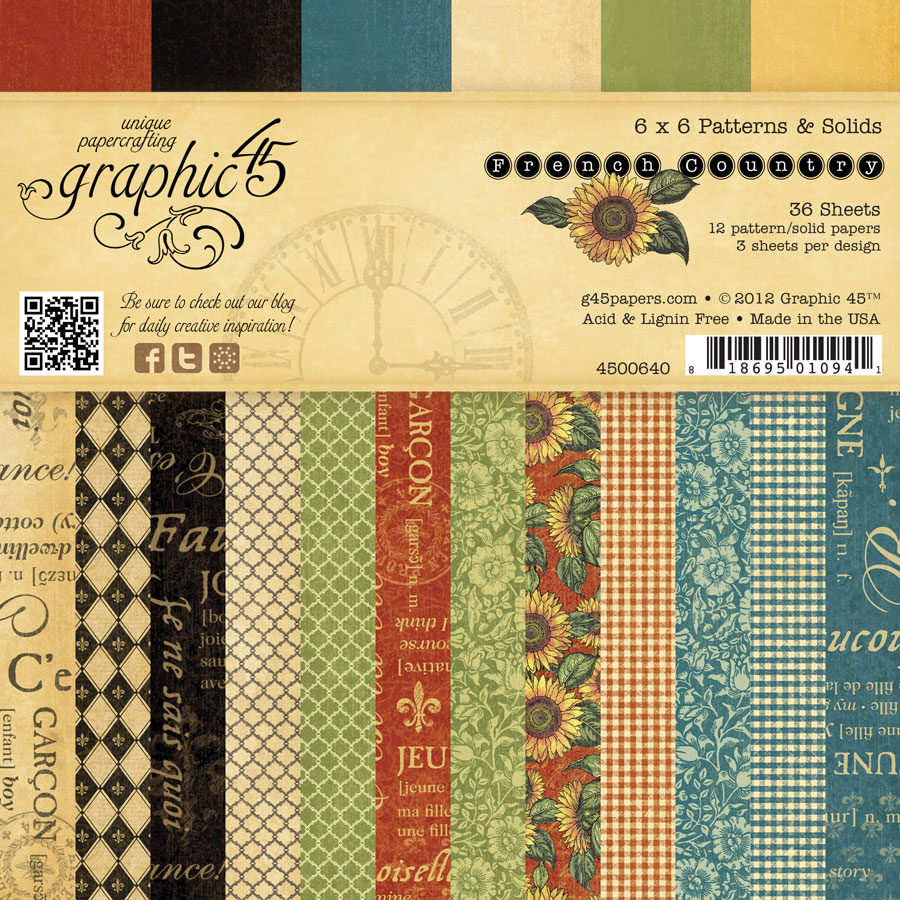 Graphic 45 French Country 6x6 Patterns & Solids Paper Pad - Crafts by ...